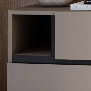 Table de chevet HAVANA beige et noir – 2 tiroirs et 1 niche – Rangement moderne et design élégant