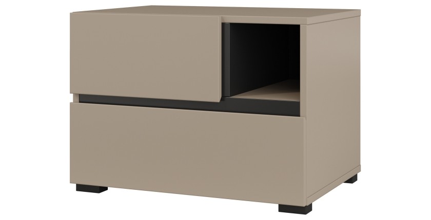 Table de chevet HAVANA beige et noir – 2 tiroirs et 1 niche – Rangement moderne et design élégant