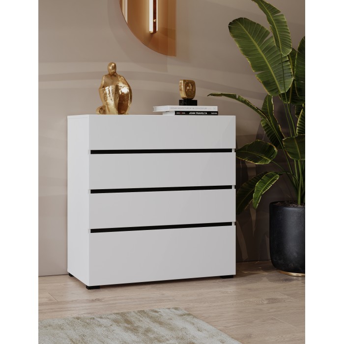 Commode HAVANA blanche et noire – 4 tiroirs – Style contemporain et rangement pratique