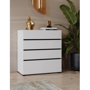 Commode HAVANA blanche et noire – 4 tiroirs – Style contemporain et rangement pratique