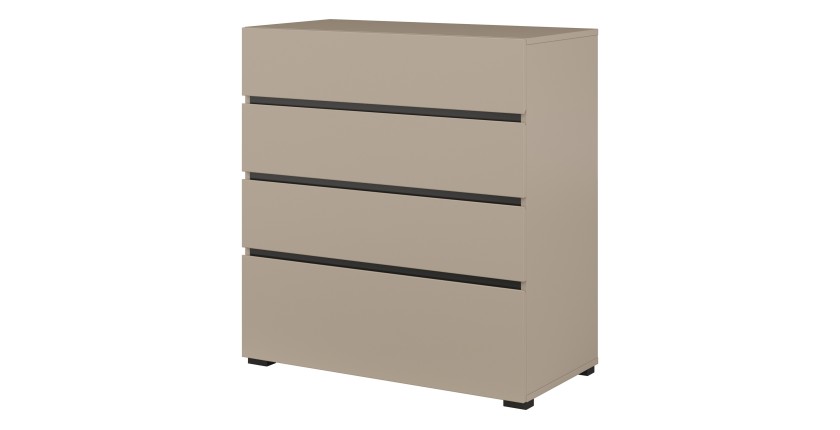 Commode HAVANA beige et noir – 4 tiroirs – Élégance moderne et rangement compact