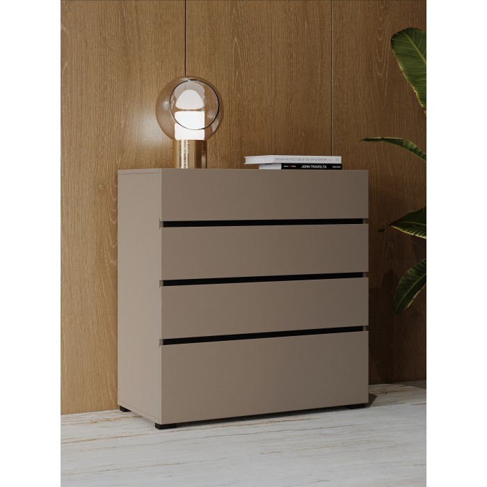 Commode HAVANA beige et noir – 4 tiroirs – Élégance moderne et rangement compact