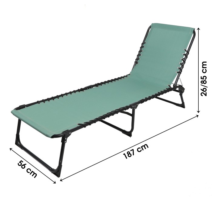 Lot de 2 bains de soleil vert – 187x56x26/85 cm – Métal – Toile résistante – Dossier inclinable
