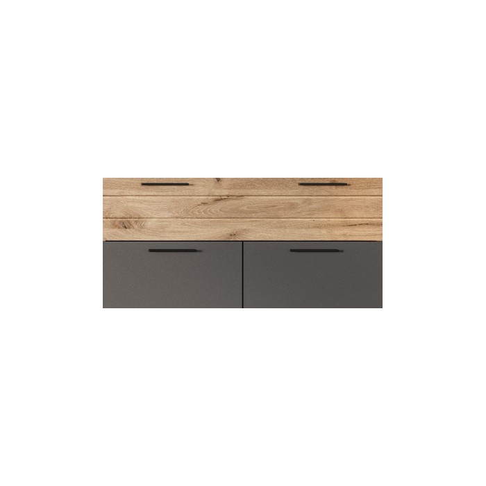 Ensemble de salle de bain : meuble sous vasque + demi colonne + miroir – Gris anthracite et chêne clair – SELMA