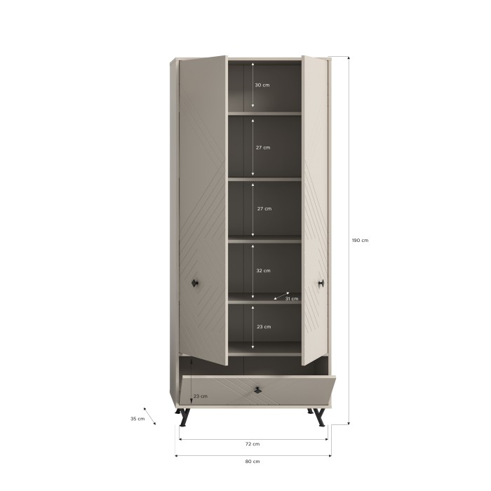 Armoire de rangement LUNA – Beige mat – 3 portes, 6 niches – À poser
