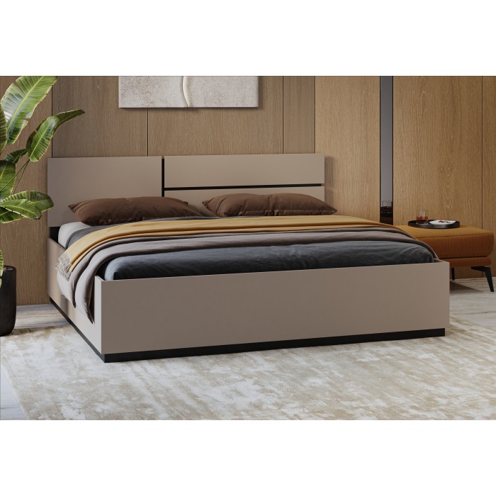 Lit HAVANA 180x200 cm beige et noir – Élégance moderne pour grande chambre adulte