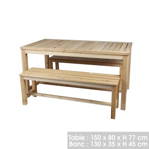 Table avec 2 bancs en bois – Collection NATURA – 150x80x77 cm – Esprit naturel et convivial
