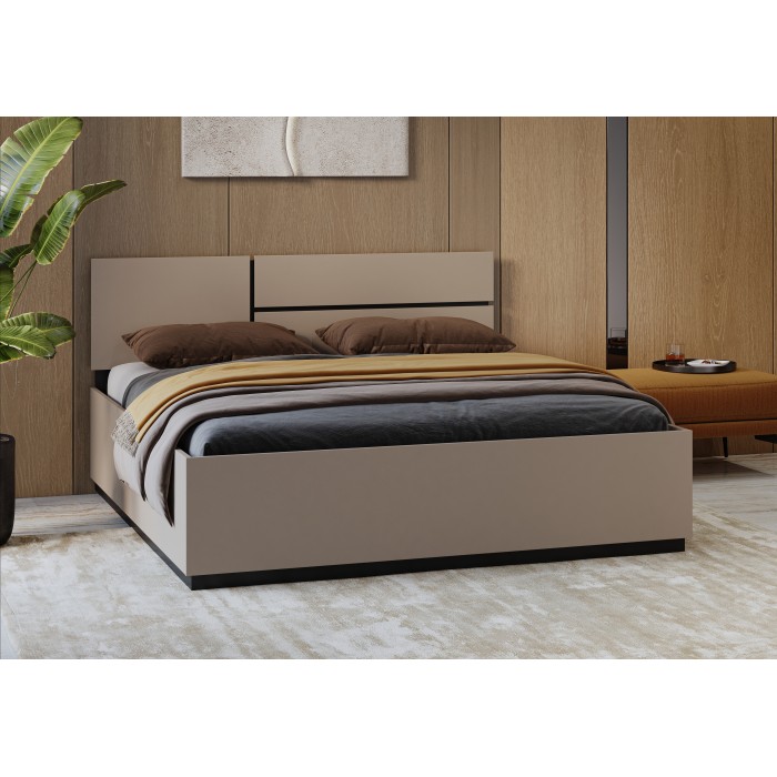 Lit HAVANA 180x200 cm beige et noir avec coffre – Lit double moderne avec espace de rangement