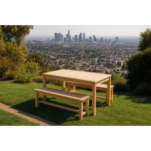 Table avec 2 bancs en bois – Collection NATURA – 150x80x77 cm – Esprit naturel et convivial