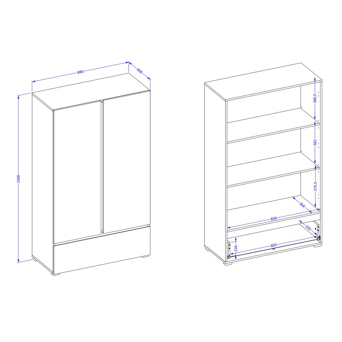 Armoire de rangement HAVANA blanche et noire 2 portes 1 tiroir – Design moderne et pratique