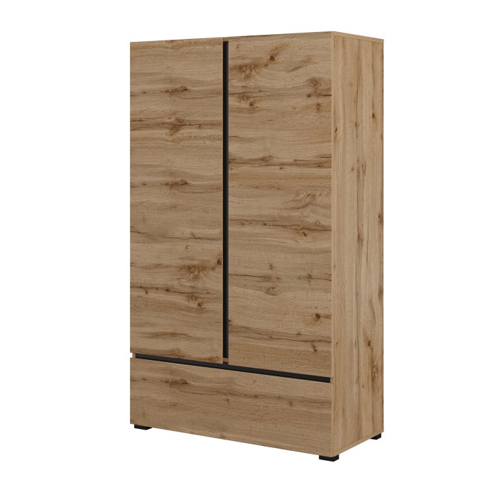 Armoire de rangement HAVANA chêne et noir 2 portes 1 tiroir – Meuble moderne et compact pour chambre