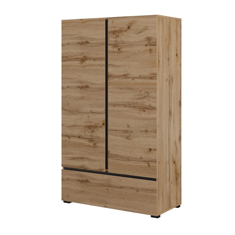 Armoire de rangement HAVANA chêne et noir 2 portes 1 tiroir – Meuble moderne et compact pour chambre
