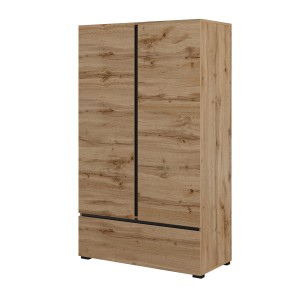 Armoire de rangement HAVANA chêne et noir 2 portes 1 tiroir – Meuble moderne et compact pour chambre