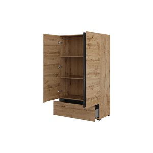 Armoire de rangement HAVANA chêne et noir 2 portes 1 tiroir – Meuble moderne et compact pour chambre
