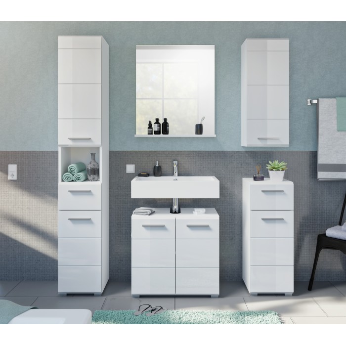Meuble de rangement salle de bain 1 porte 1 tiroir – Blanc laqué – VICCO