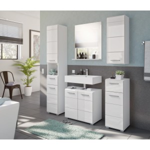 Meuble de rangement salle de bain 1 porte 1 tiroir – Blanc laqué – VICCO