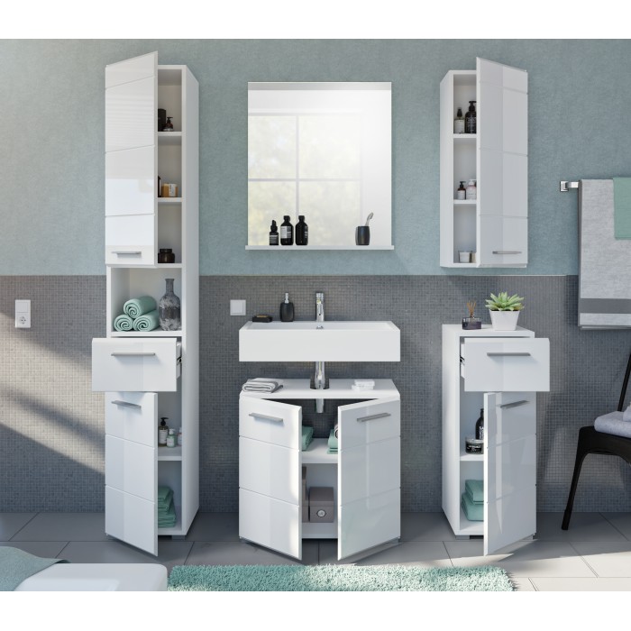 Meuble de rangement salle de bain 1 porte 1 tiroir – Blanc laqué – VICCO