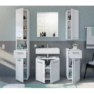 Meuble de rangement salle de bain 1 porte 1 tiroir – Blanc laqué – VICCO