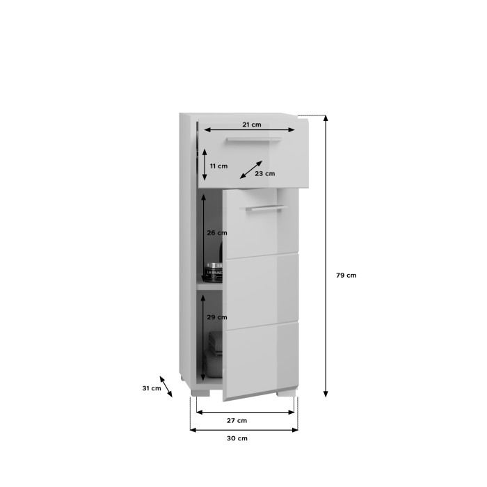 Meuble de rangement salle de bain 1 porte 1 tiroir – Blanc laqué – VICCO