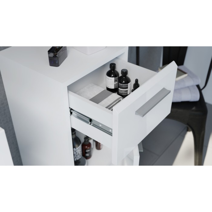 Meuble de rangement salle de bain 1 porte 1 tiroir – Blanc laqué – VICCO