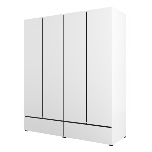 Chambre complète HAVANA blanc et noir – Lit 160x200, armoire 4 portes, chevets et commode