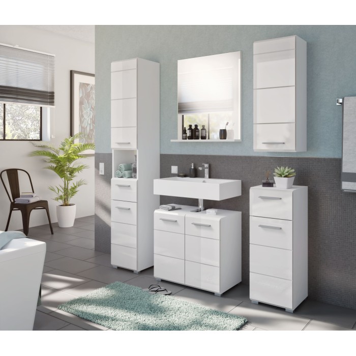 Meuble de rangement salle de bain – Blanc laqué – VICCO