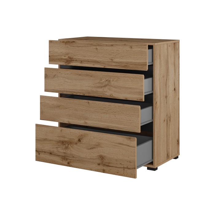 Chambre complète HAVANA chêne et noir – Lit 160x200, armoire 4 portes, chevets et commode