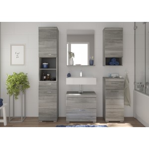 Meuble de rangement 1 porte 1 tiroir coloris chêne cendré – AVENSIO