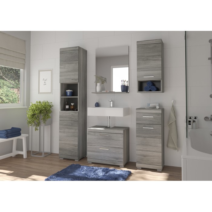 Colonne de salle de bain 2 portes 1 tiroir + 2 niches – AVENSIO