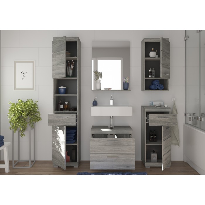 Miroir de salle de bain AVENSIO – Gris laqué avec miroir – Design moderne