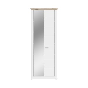 Meuble à chaussures CAMPAGNA blanc mat avec miroir – 2 portes, 6 étagères
