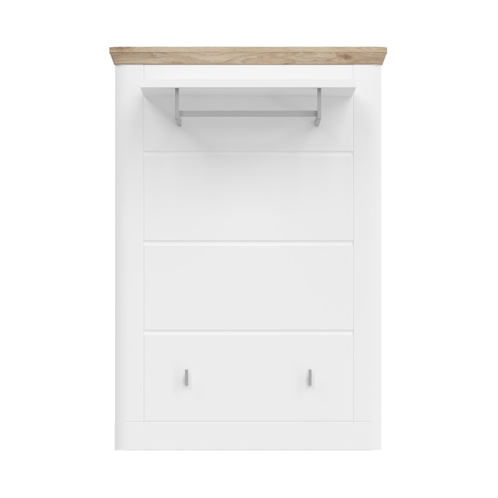 Porte manteau mural CAMPAGNA blanc et chêne – 3 patères et étagère, style campagne