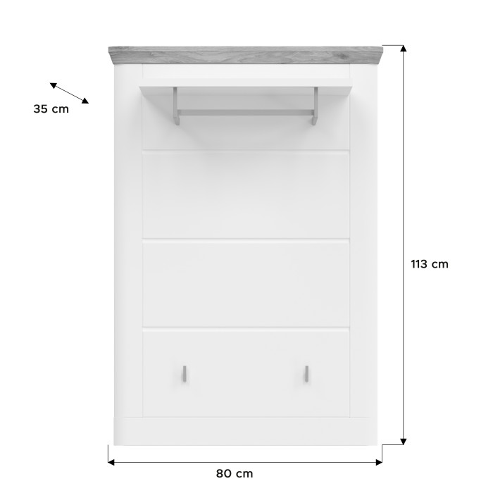 Porte manteau mural CAMPAGNA blanc et chêne – 3 patères et étagère, style campagne