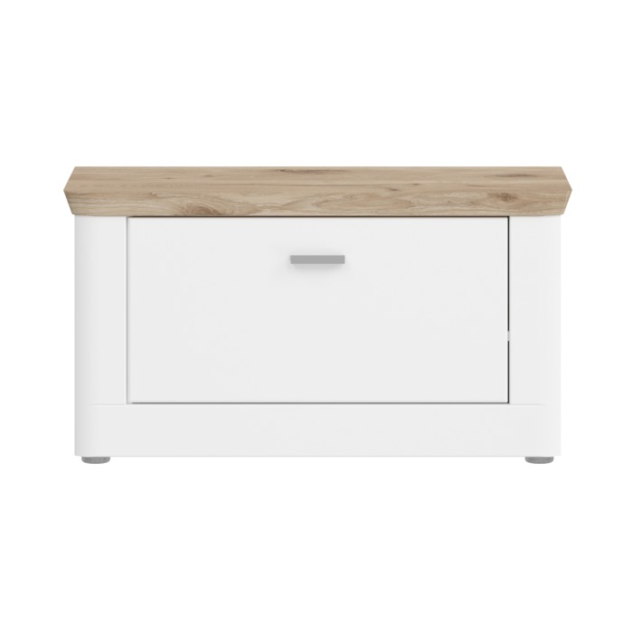 Banc à chaussures CAMPAGNA blanc et chêne – coffre rabattable, style campagne