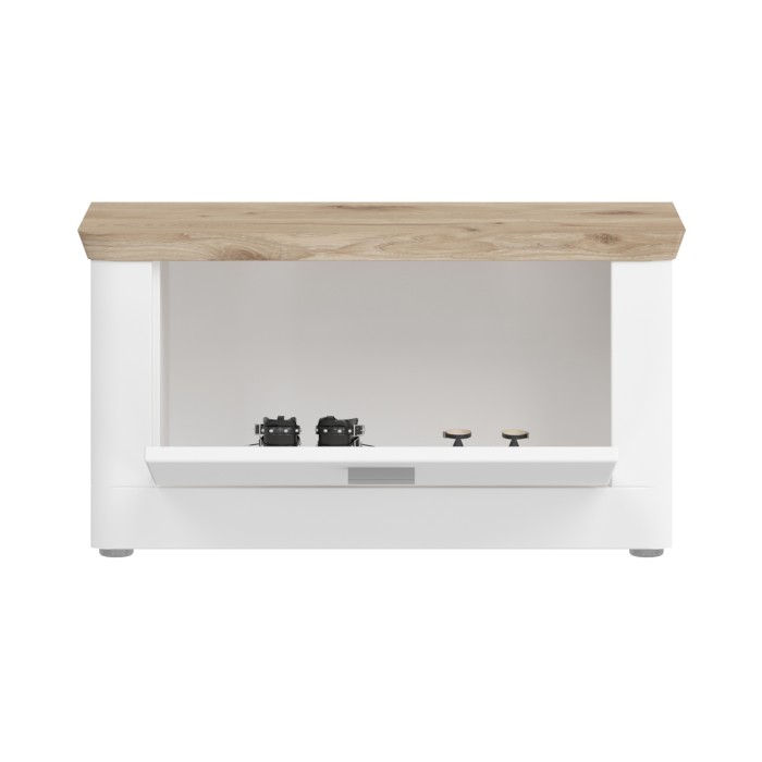 Banc à chaussures CAMPAGNA blanc et chêne – coffre rabattable, style campagne