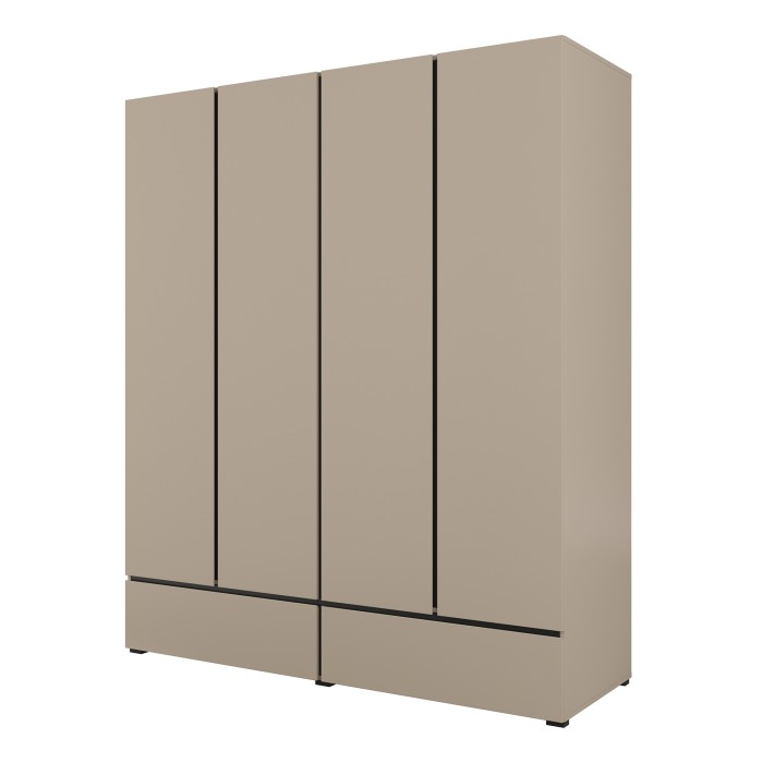 Chambre complète HAVANA beige et noir – Lit 160x200, armoire 4 portes, chevets et commode