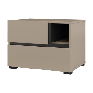 Chambre complète HAVANA beige et noir – Lit 160x200, armoire 4 portes, chevets et commode