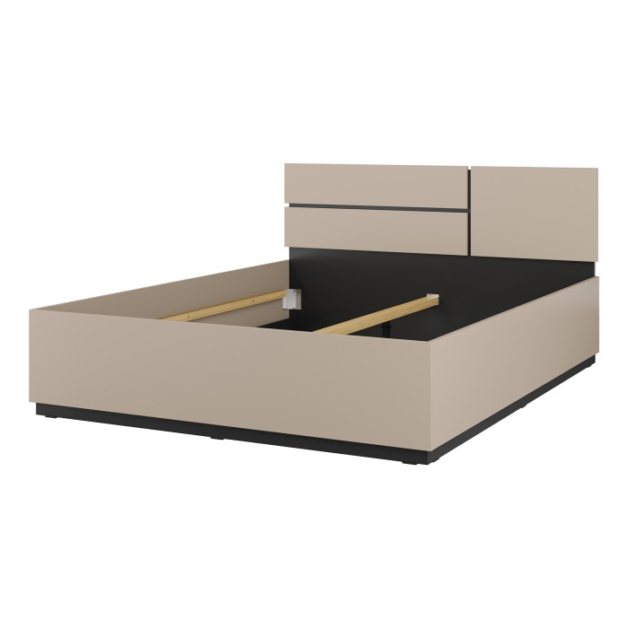Chambre complète HAVANA beige et noir – Lit 160x200, armoire 4 portes, chevets et commode
