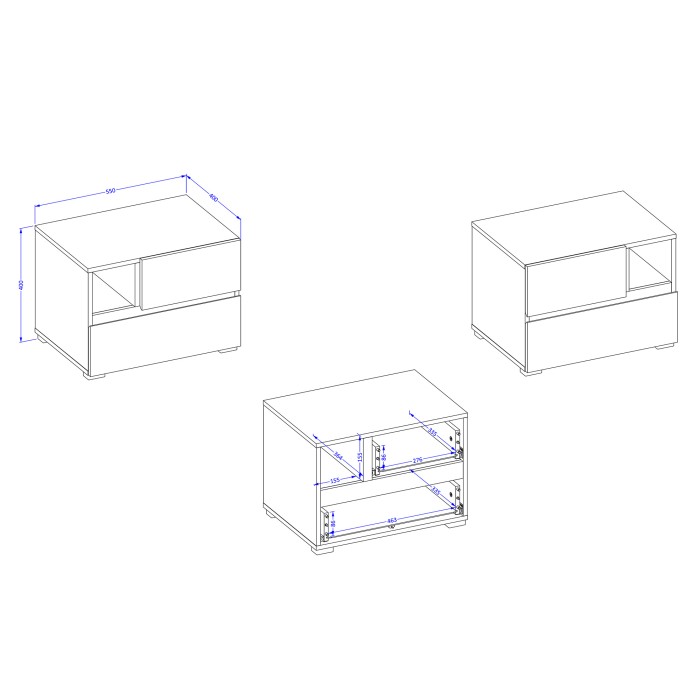 Chambre complète HAVANA blanc et noir – Lit 180x200, armoire 4 portes, chevets et commode