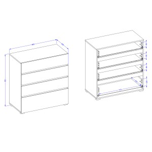 Chambre complète HAVANA blanc et noir – Lit 180x200, armoire 4 portes, chevets et commode