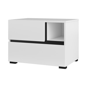 Chambre complète HAVANA blanc et noir – Lit 180x200, armoire 4 portes, chevets et commode