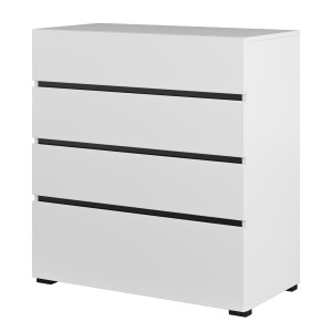 Chambre complète HAVANA blanc et noir – Lit 180x200, armoire 4 portes, chevets et commode