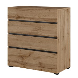 Chambre complète HAVANA chêne et noir – Lit 180x200, armoire 4 portes, chevets et commode