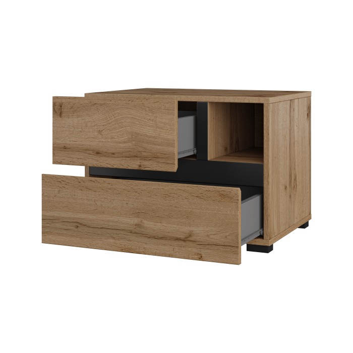 Chambre complète HAVANA chêne et noir – Lit 180x200, armoire 4 portes, chevets et commode