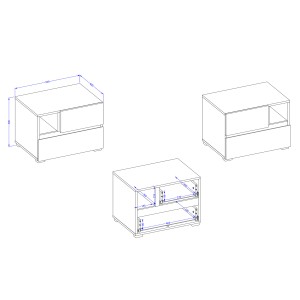 Chambre complète HAVANA beige et noir – Lit 180x200, armoire 4 portes, chevets et commode