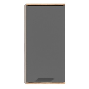 Ensemble salle de bain SELMA gris anthracite et chêne clair – meuble sous vasque, colonne, armoire miroir LED, 2 demi-colonnes