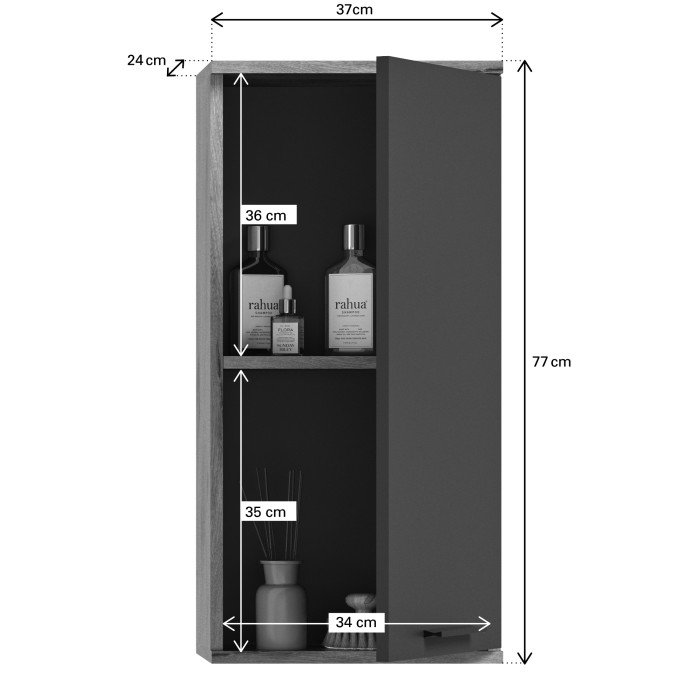 Ensemble salle de bain SELMA gris anthracite et chêne clair – meuble sous vasque, colonne, armoire miroir LED, 2 demi-colonnes
