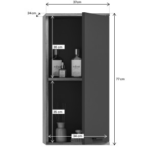 Ensemble salle de bain SELMA gris anthracite et chêne clair – meuble sous vasque, colonne, armoire miroir LED, 2 demi-colonnes