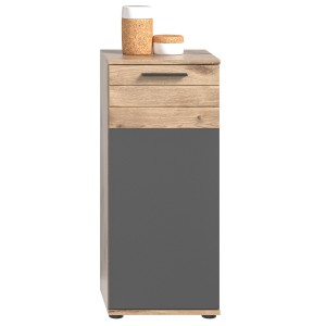 Ensemble salle de bain SELMA gris anthracite et chêne clair – meuble sous vasque, colonne, armoire miroir LED, 2 demi-colonnes