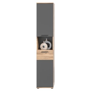 Ensemble salle de bain SELMA gris anthracite et chêne clair – meuble sous vasque, colonne, armoire miroir LED, 2 demi-colonnes